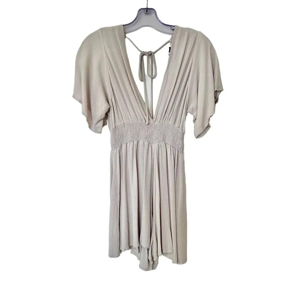 NWT Final Touch Short Sleeve Romper Boho Flowy Sand Color Size Small
